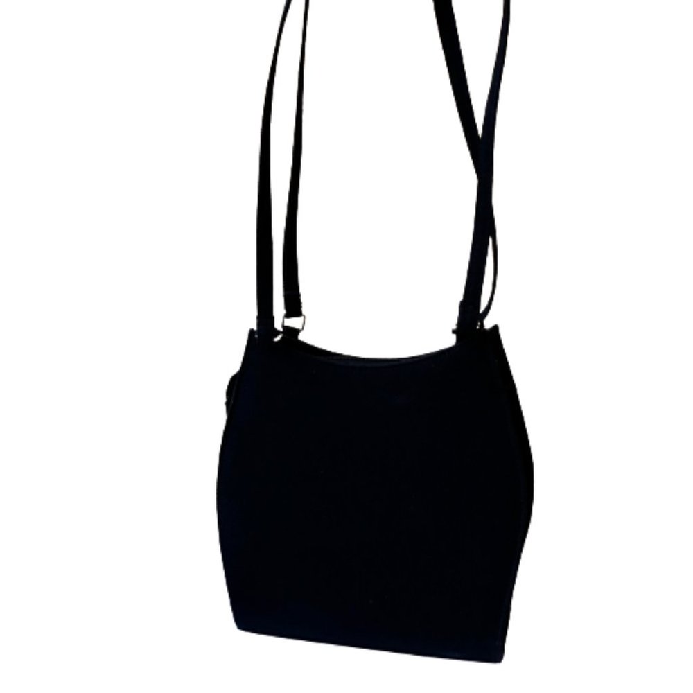 Vintage Black Fabric Handbag Two Shoulder Straps Firm Rigid Stiff